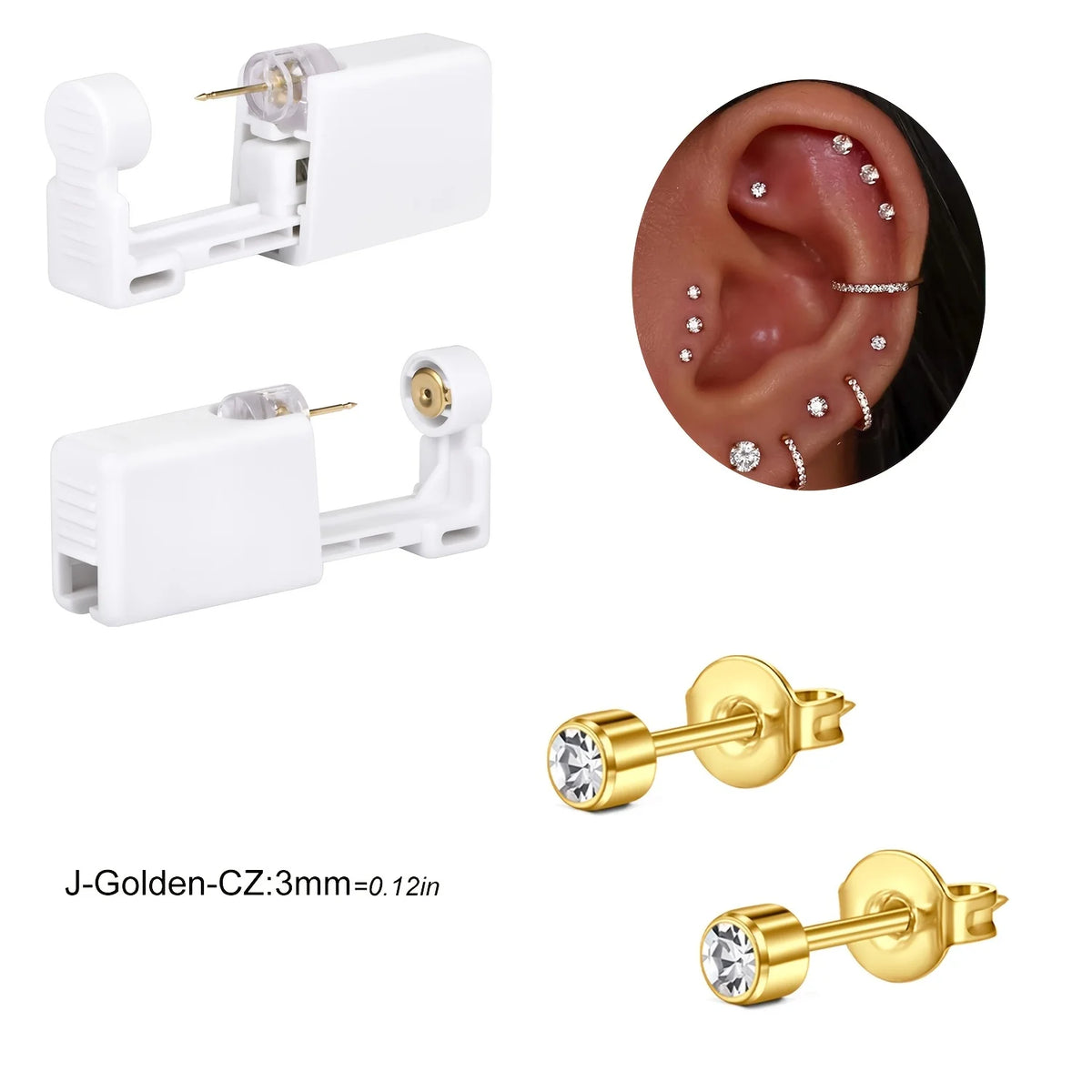 DISPOSABLE EAR PIERCING KIT WITH BUILT IN PIERCING GRADE EARRING