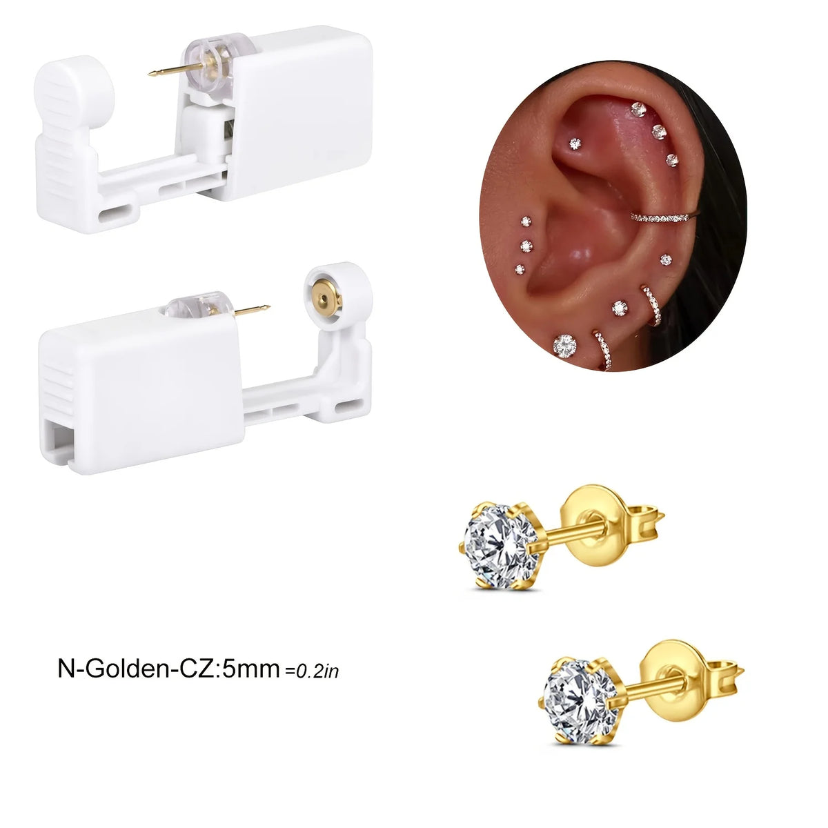 DISPOSABLE EAR PIERCING KIT WITH BUILT IN PIERCING GRADE EARRING