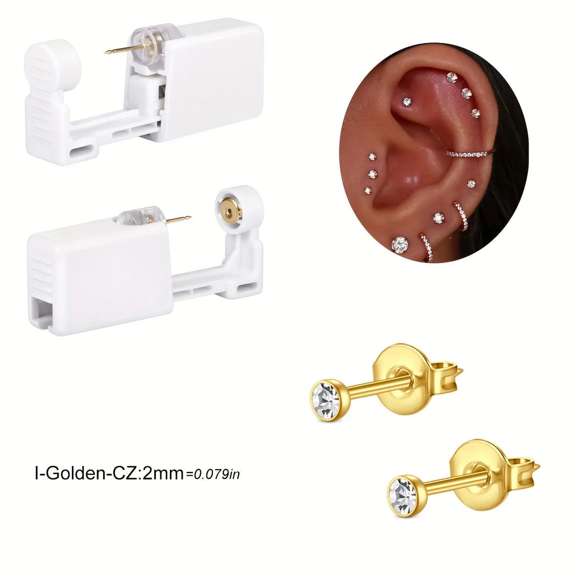 DISPOSABLE EAR PIERCING KIT WITH BUILT IN PIERCING GRADE EARRING