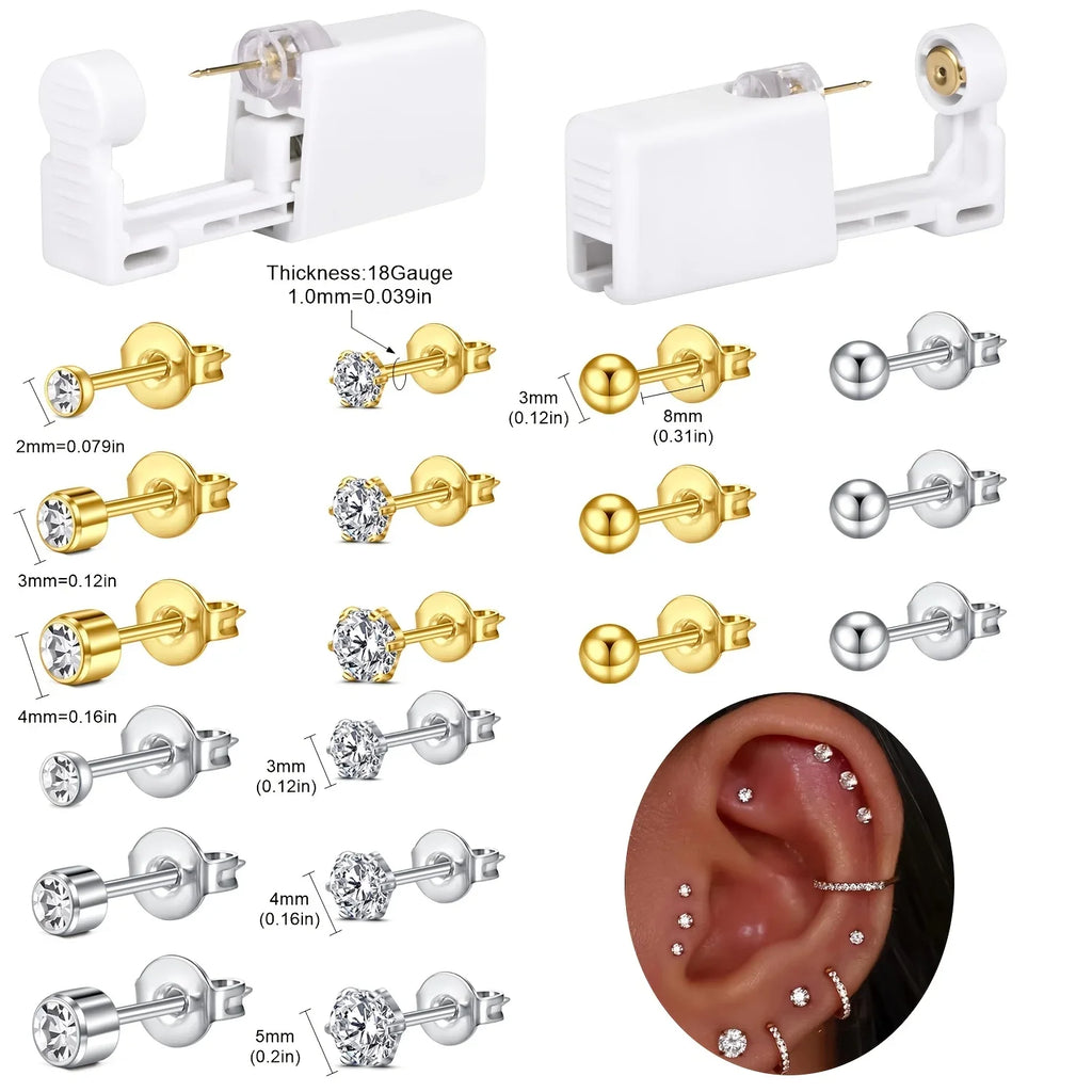 DISPOSABLE EAR PIERCING KIT WITH BUILT IN PIERCING GRADE EARRING