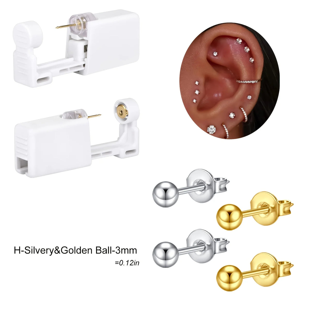 DISPOSABLE EAR PIERCING KIT WITH BUILT IN PIERCING GRADE EARRING
