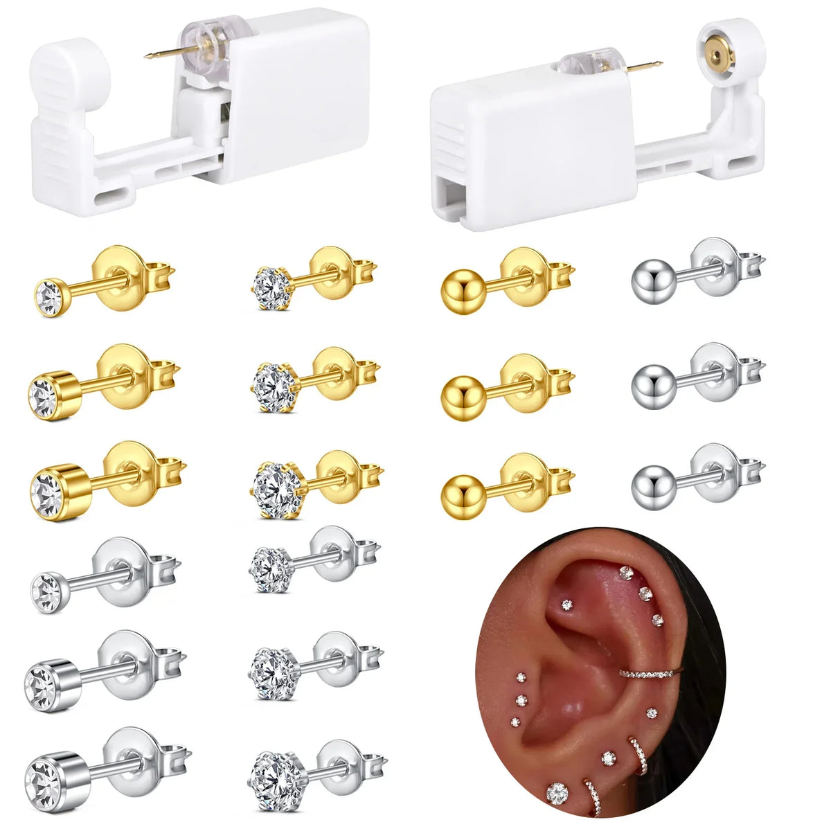 DISPOSABLE EAR PIERCING KIT WITH BUILT IN PIERCING GRADE EARRING