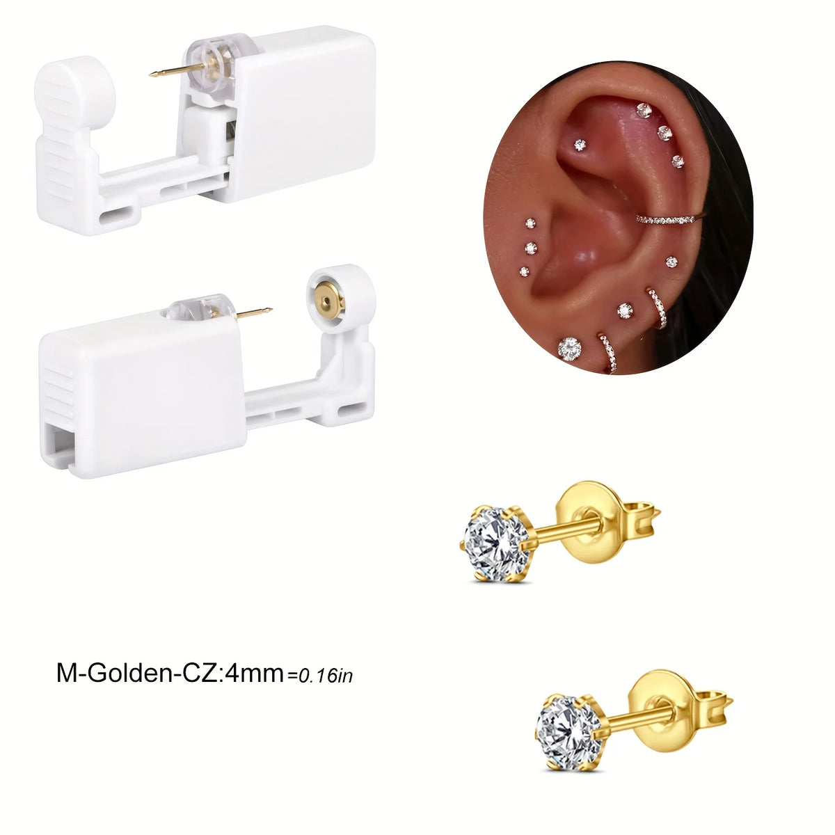 DISPOSABLE EAR PIERCING KIT WITH BUILT IN PIERCING GRADE EARRING