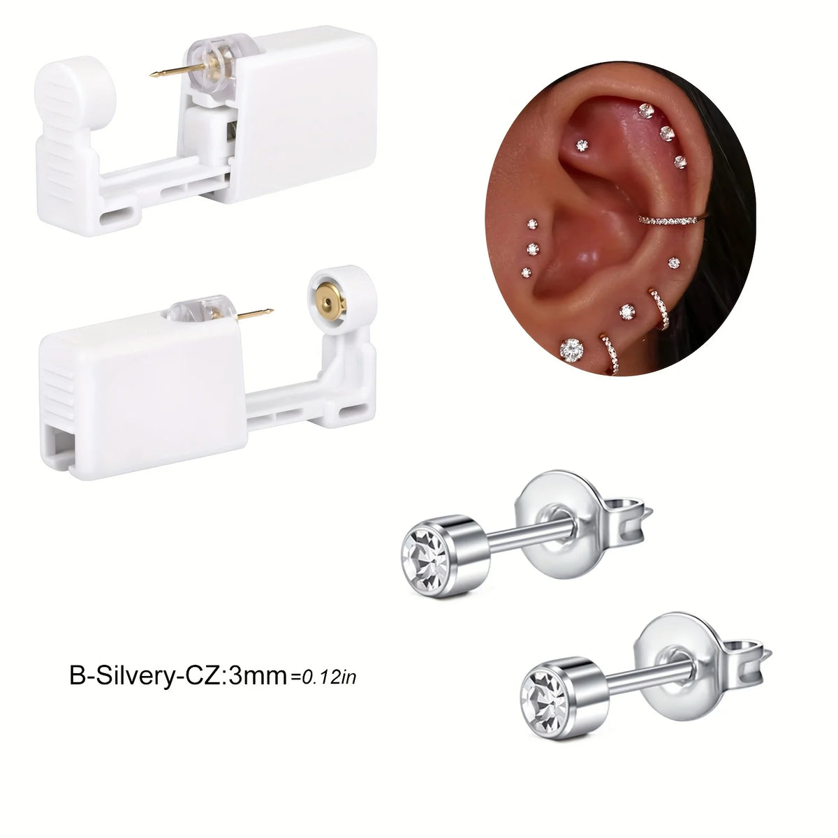 DISPOSABLE EAR PIERCING KIT WITH BUILT IN PIERCING GRADE EARRING