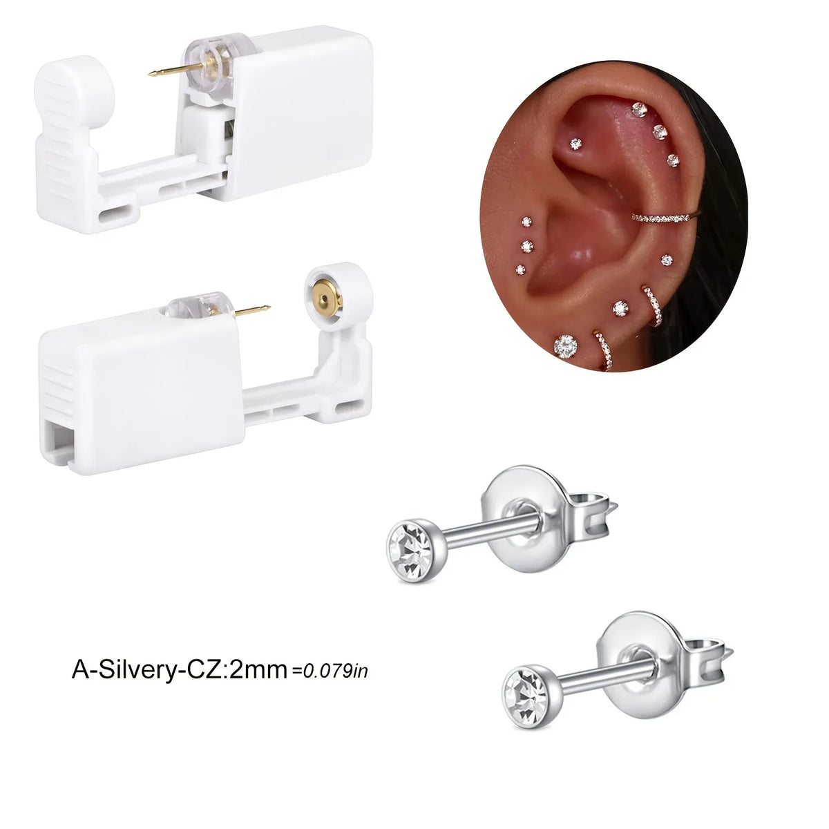DISPOSABLE EAR PIERCING KIT WITH BUILT IN PIERCING GRADE EARRING
